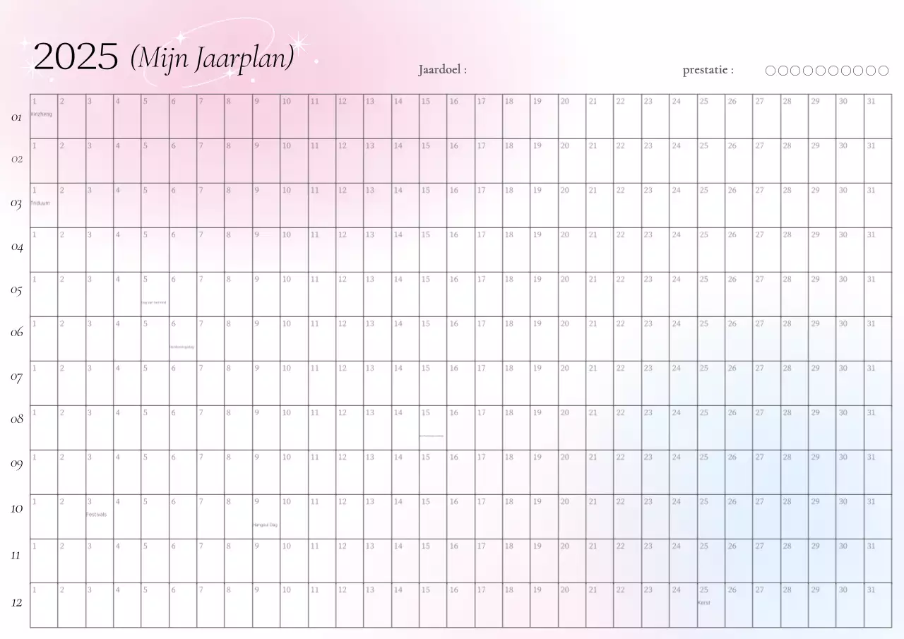Jaarkalender met roze kleurverloop