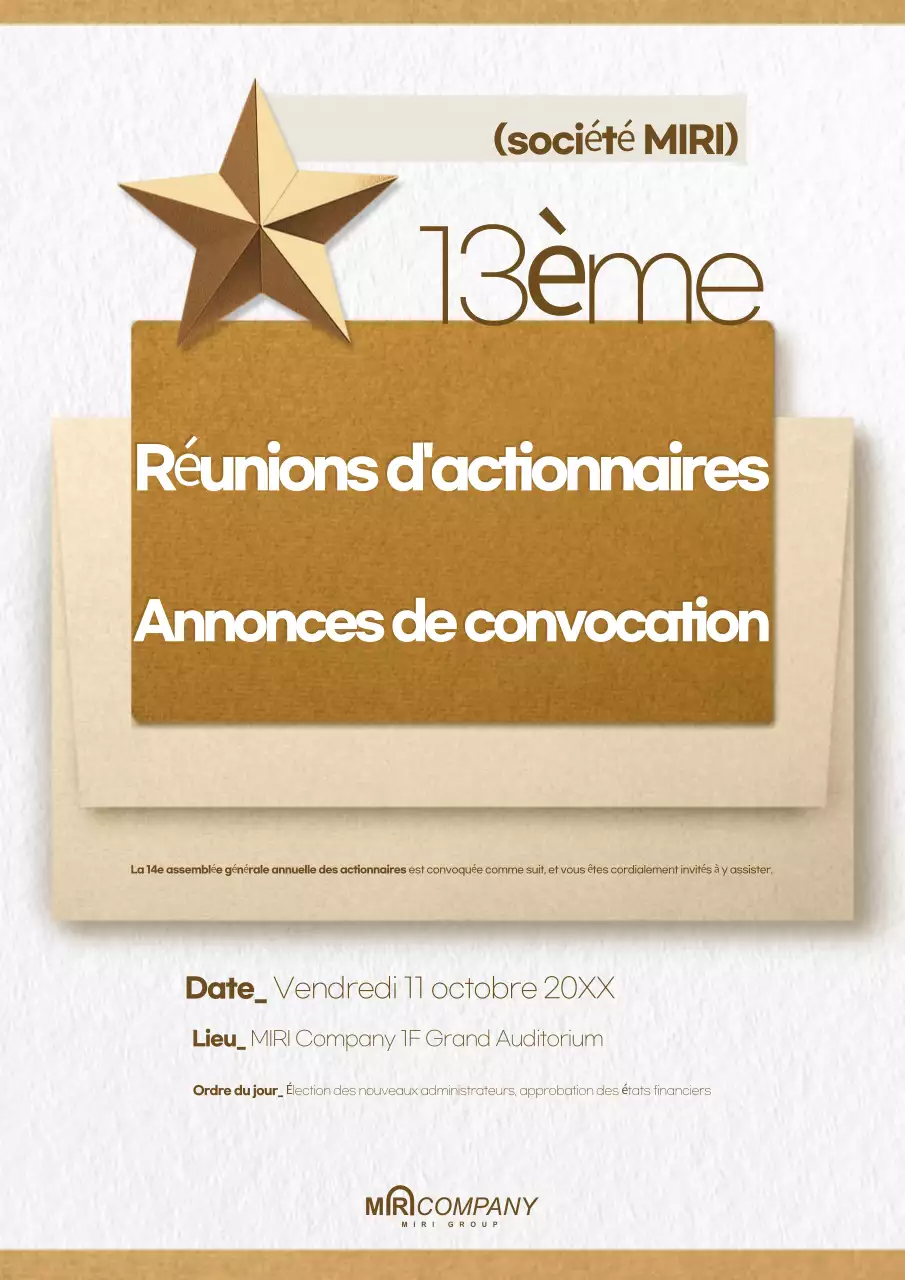 Avis de convocation à l'assemblée générale des actionnaires Beige Simple
