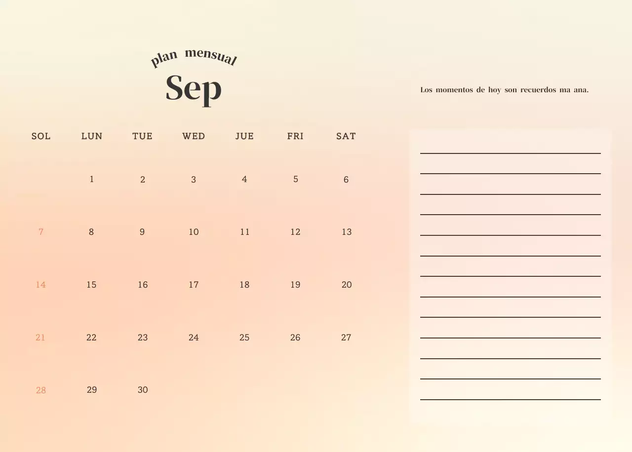 Calendario minimalista degradado