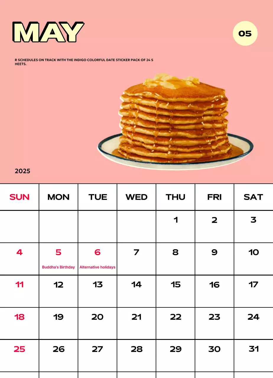 Kalender penuh warna dengan berbagai ilustrasi retro