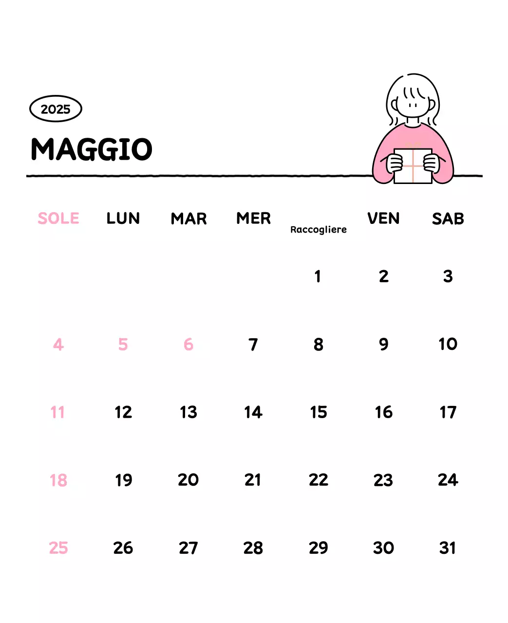 Calendario illustrato con un grazioso stile di linee