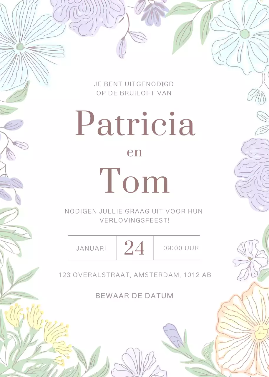 Witte elegante huwelijksuitnodiging