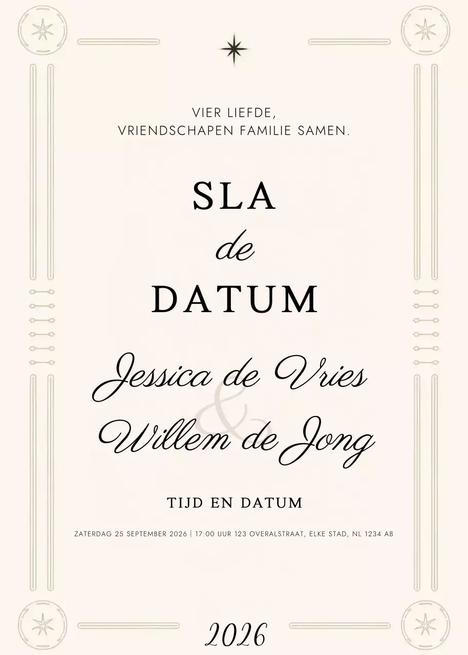 beige elegante huwelijksuitnodiging