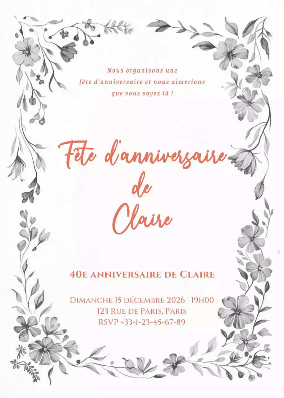 invitation d'anniversaire corail élégante