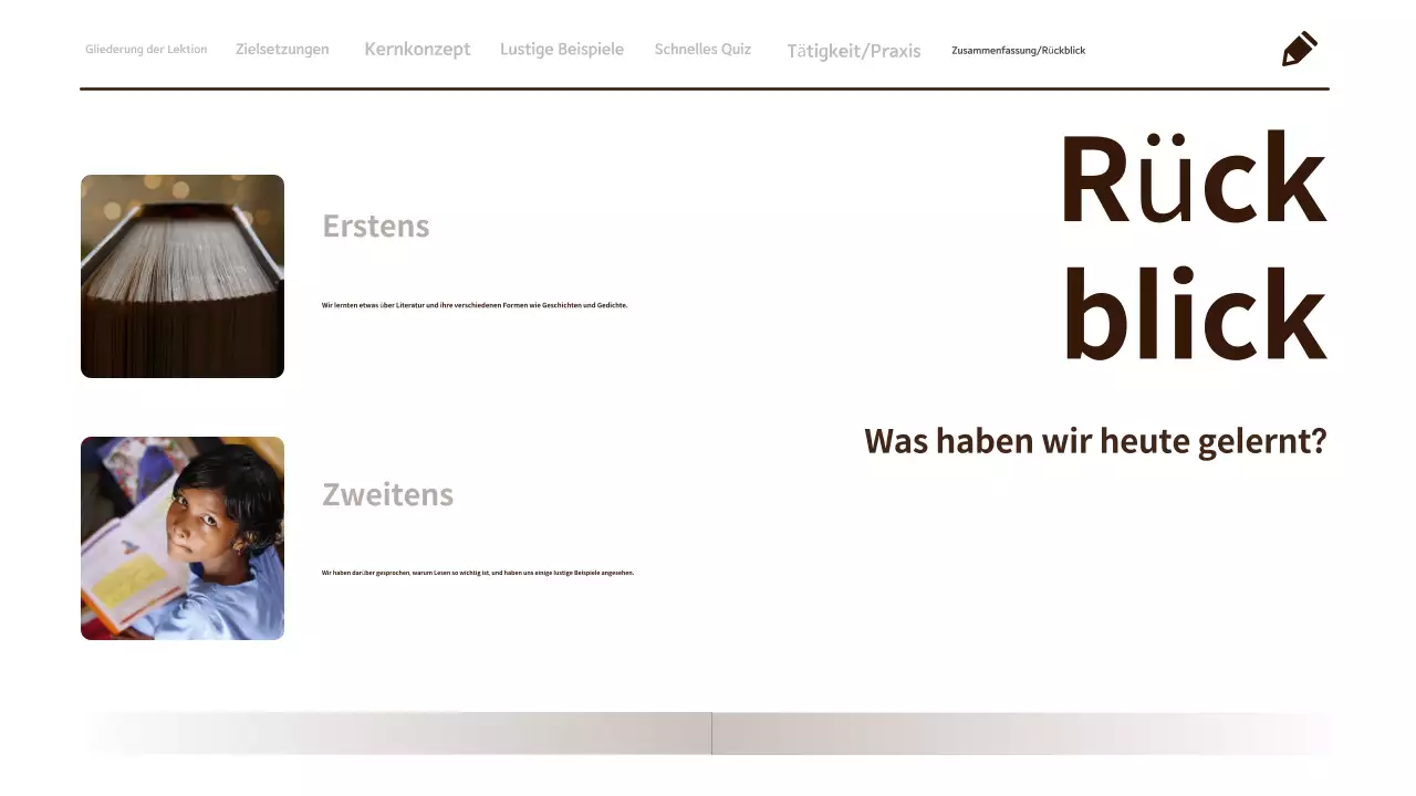 Minimalistisches, sauberes Unterrichtsmaterial für Sprache und Literatur in der 3.