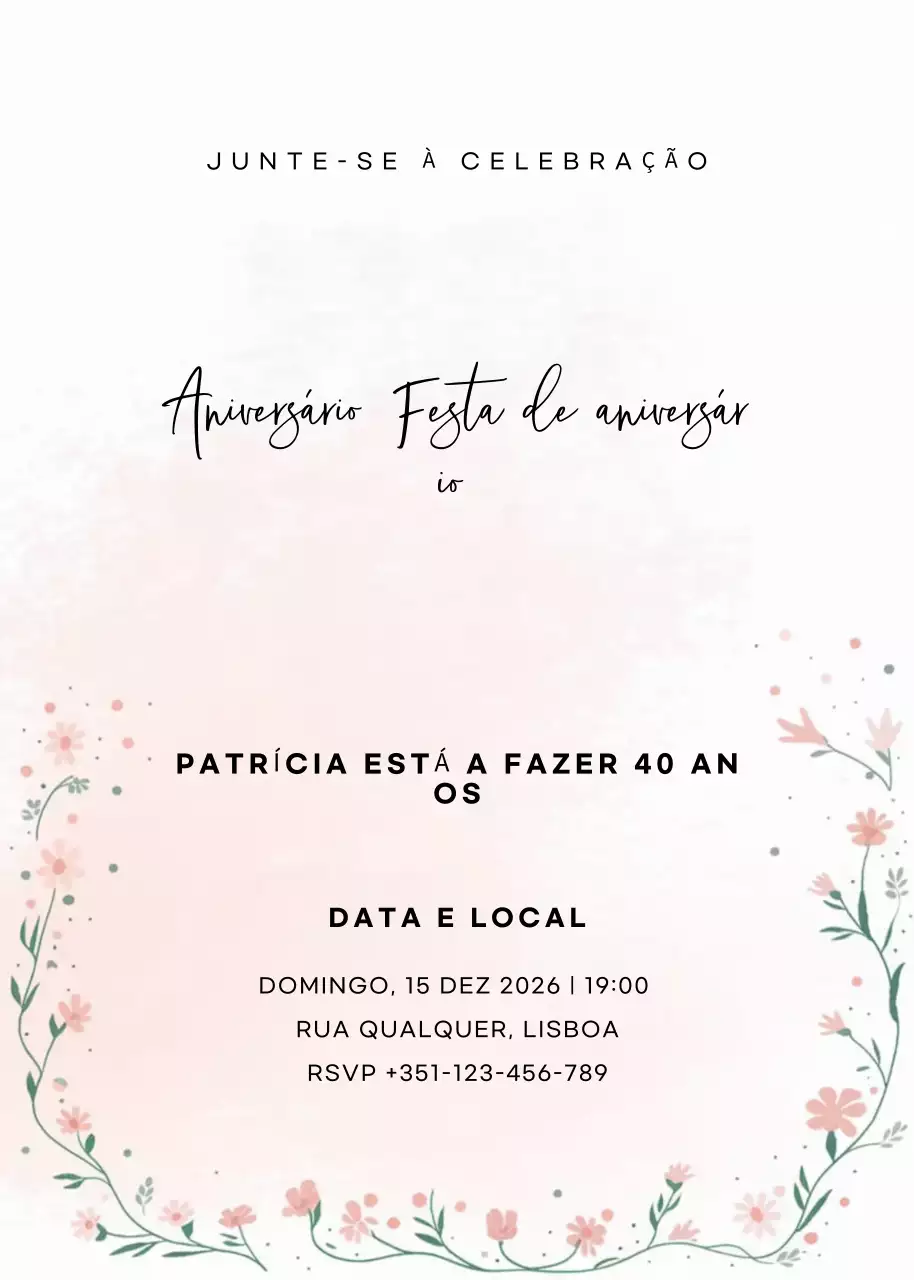 convite de aniversário elegante cor-de-rosa