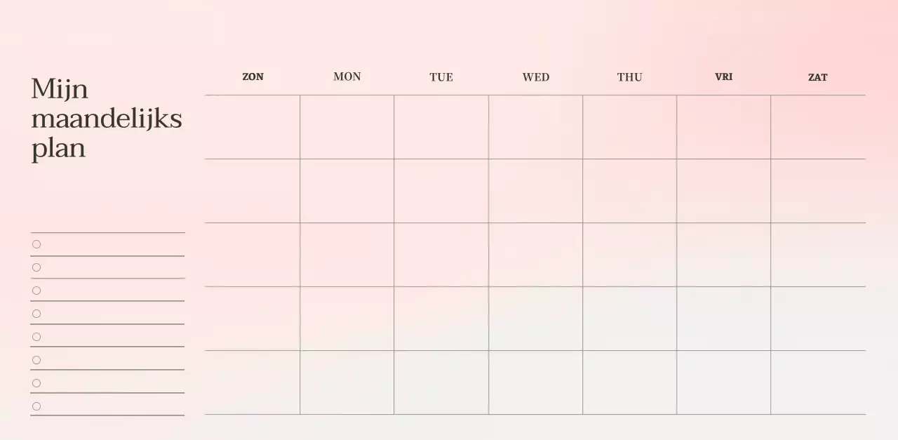 Minimalistische kalender met kleurverloop