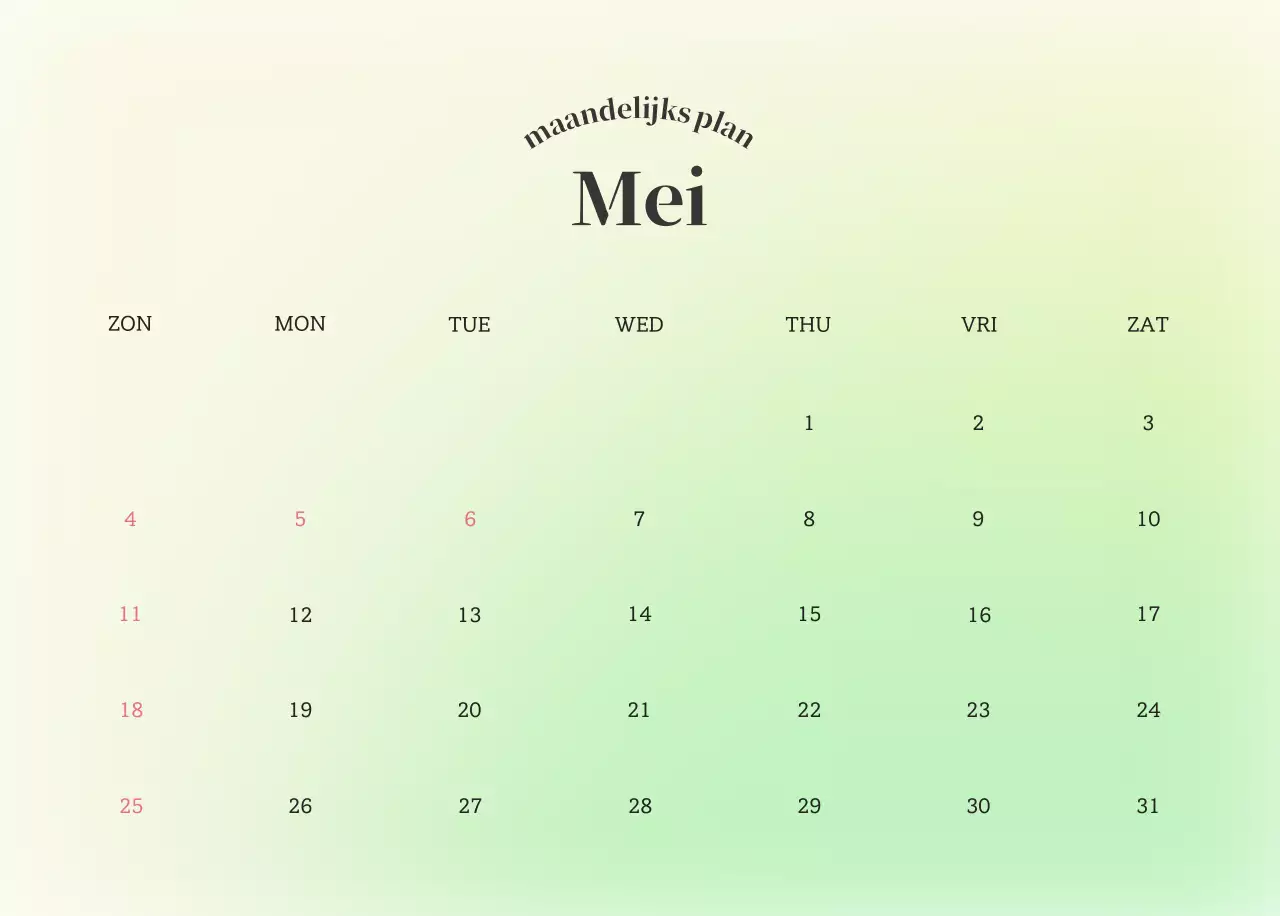 Minimalistische kalender met kleurverloop
