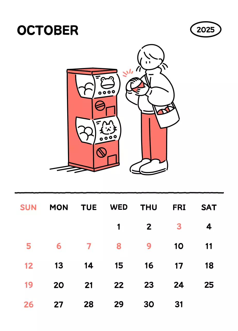 Kalender bergambar dengan gaya garis yang cantik