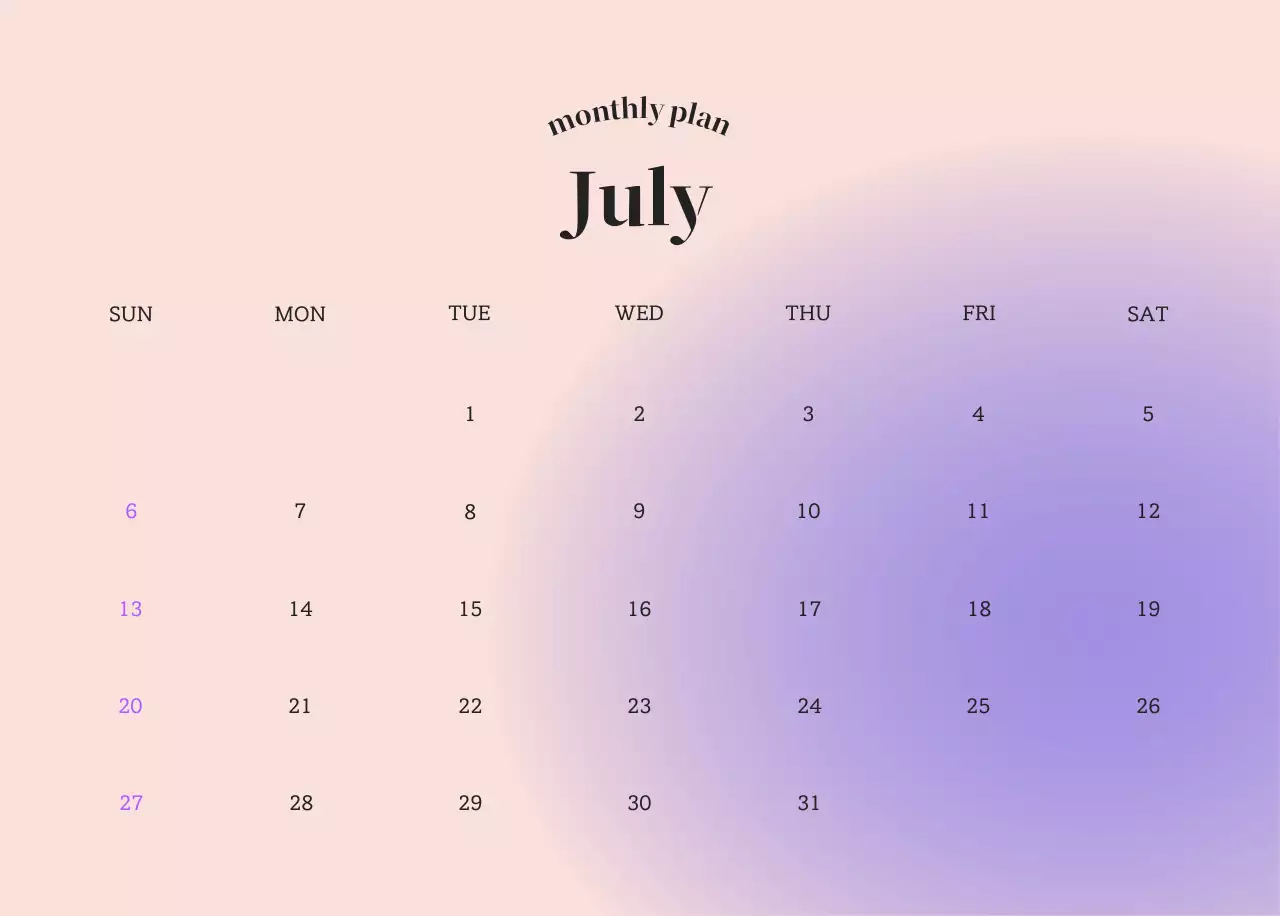 Gradient Minimalist Calendar