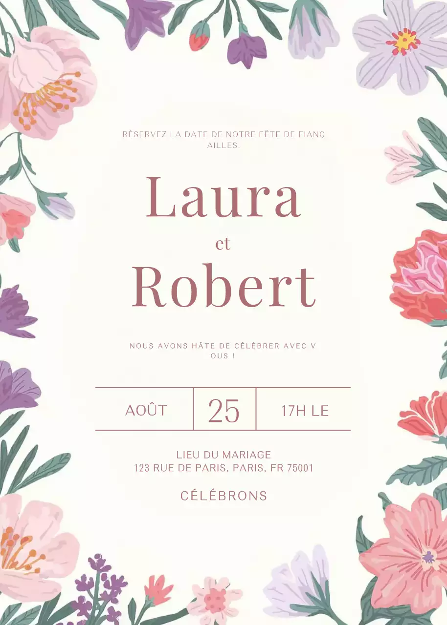 beige floral engagement invitation