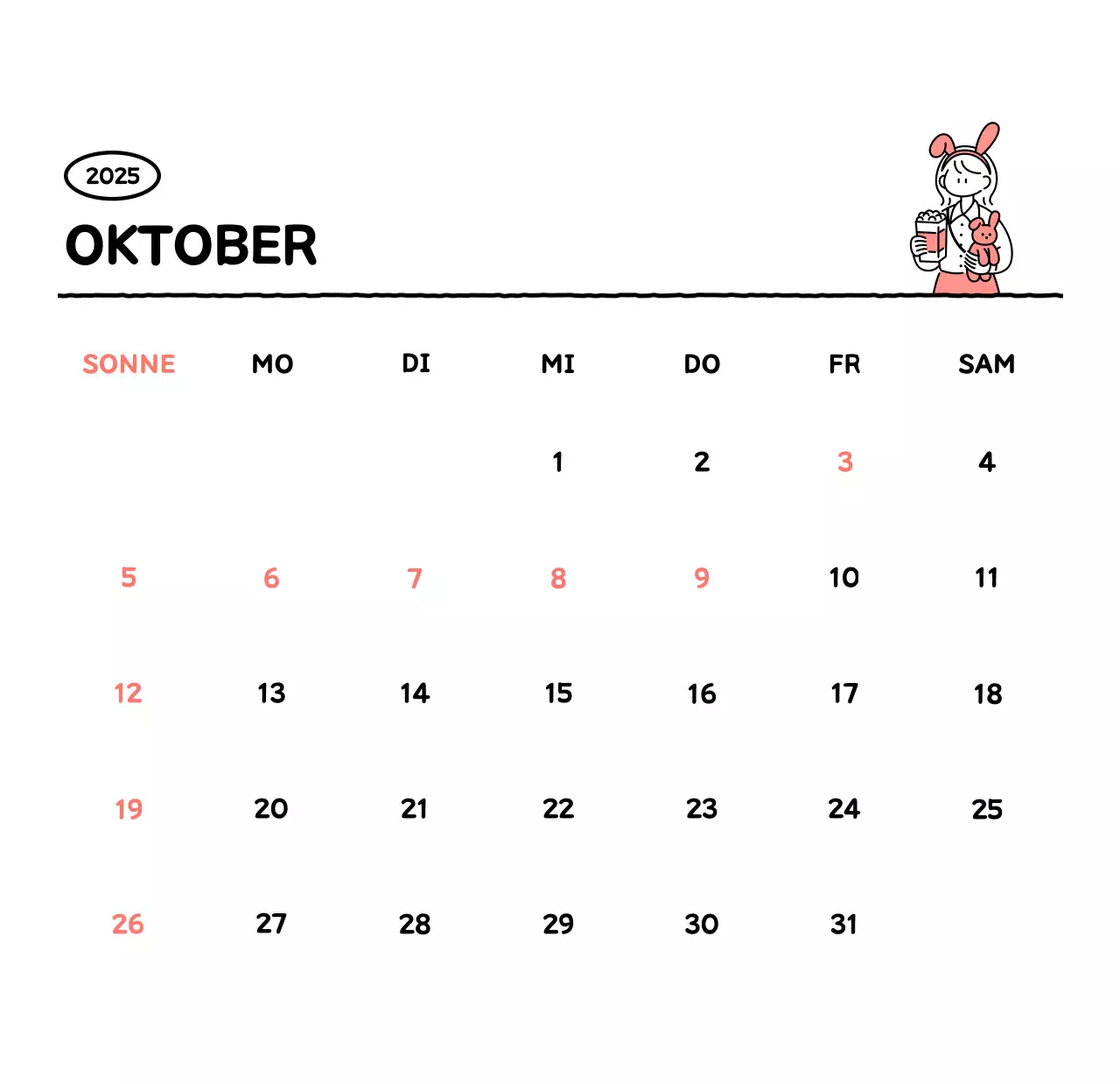 Illustrierter Kalender mit schönem Linienstil