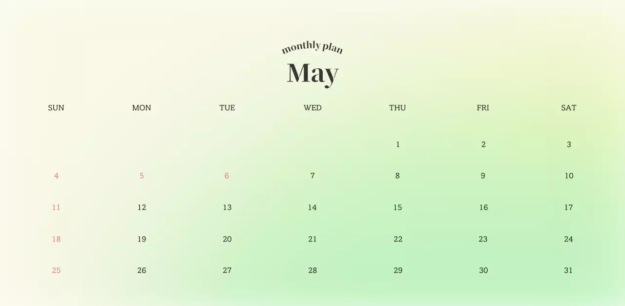 Gradient Minimalist Calendar