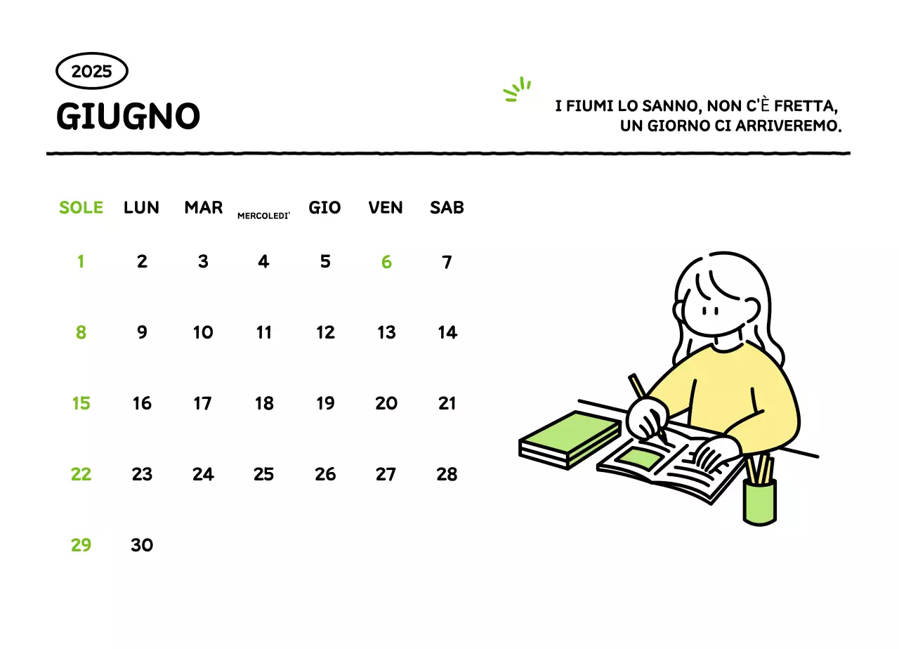 Calendario illustrato con un grazioso stile di linee