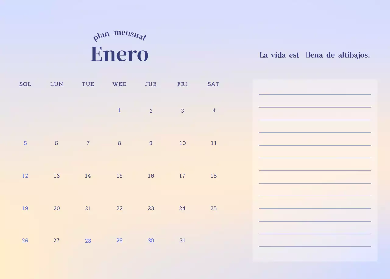 Calendario minimalista degradado