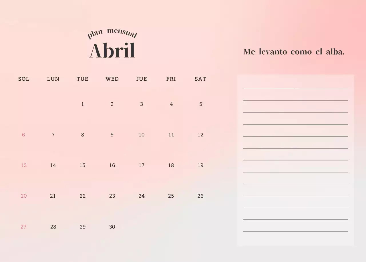 Calendario minimalista degradado