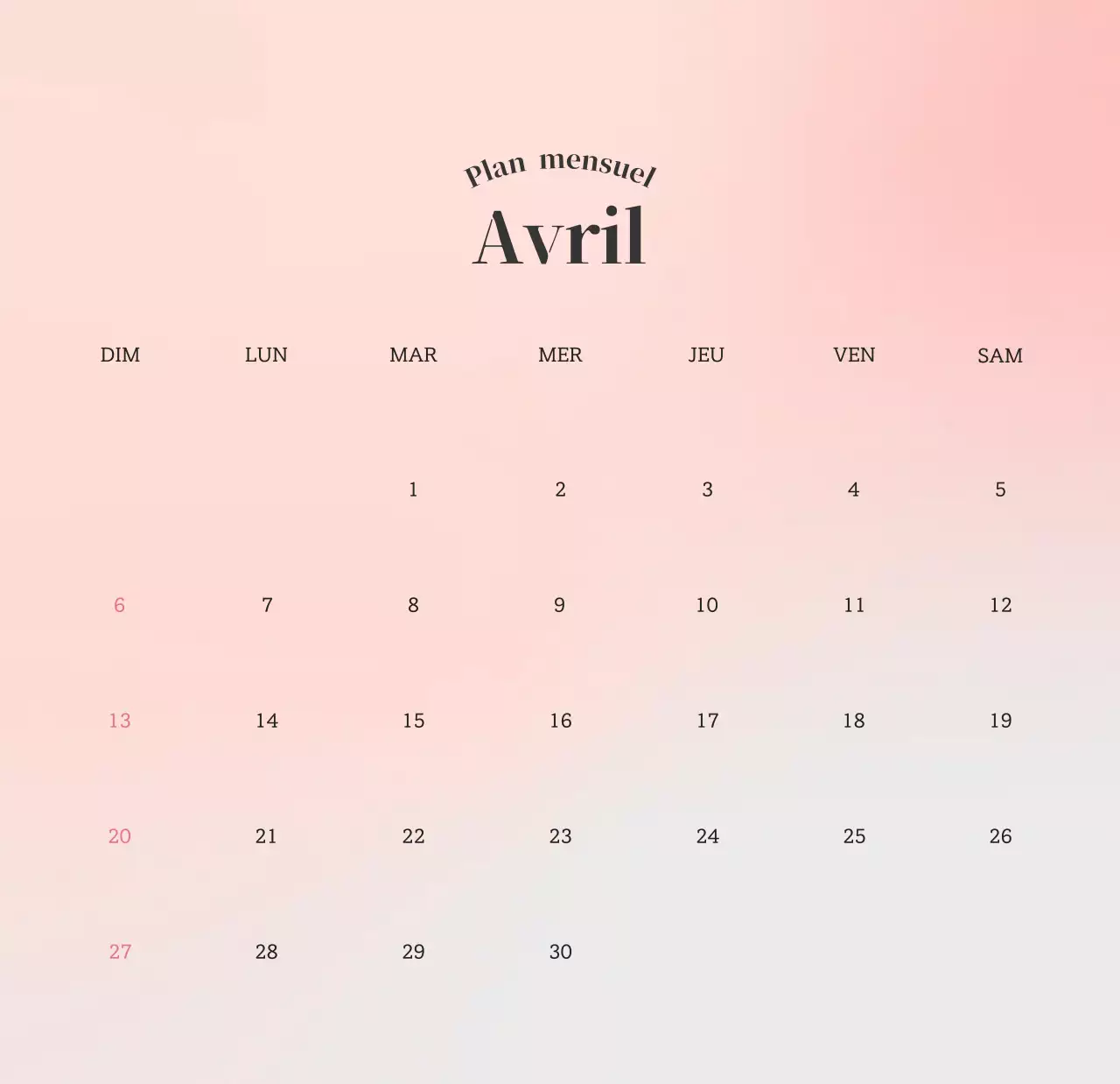 Calendrier minimaliste dégradé