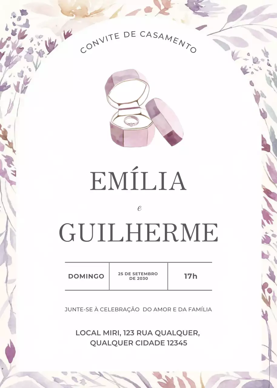 Convite de casamento roxo estilo elegante