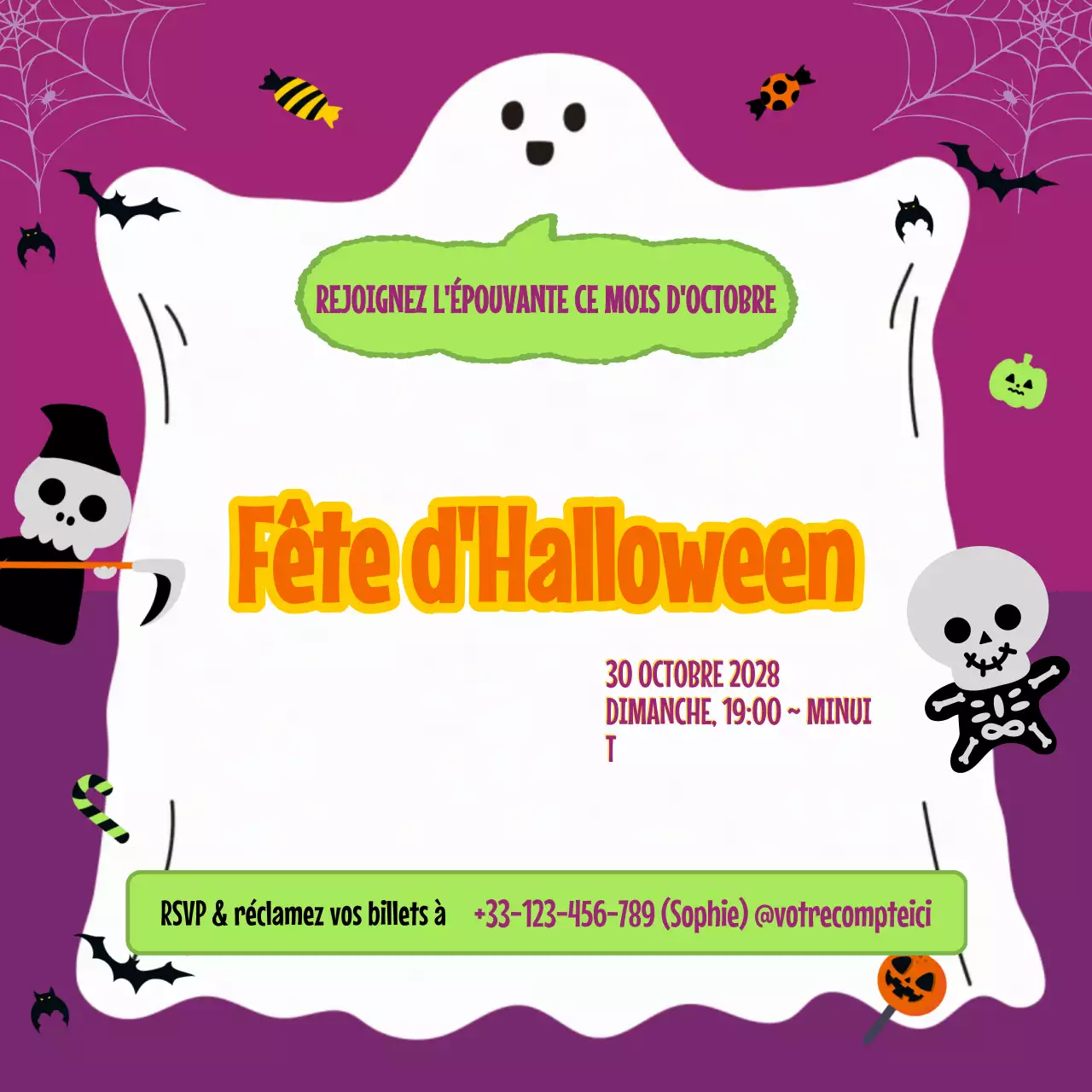 Purple Retro Halloween Invitation Social Media Square