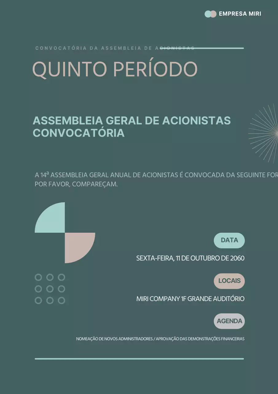Resumo da convocatória da AGA moderna