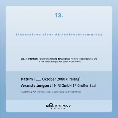 Hellblaue saubere Ankündigung der Aktionärsversammlung