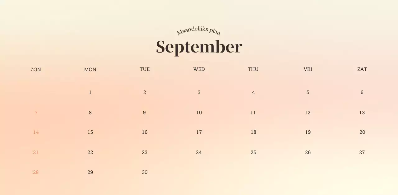 Minimalistische kalender met kleurverloop