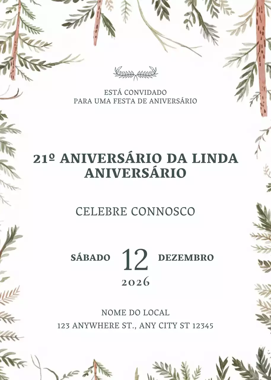 Convite de aniversário botânico verde