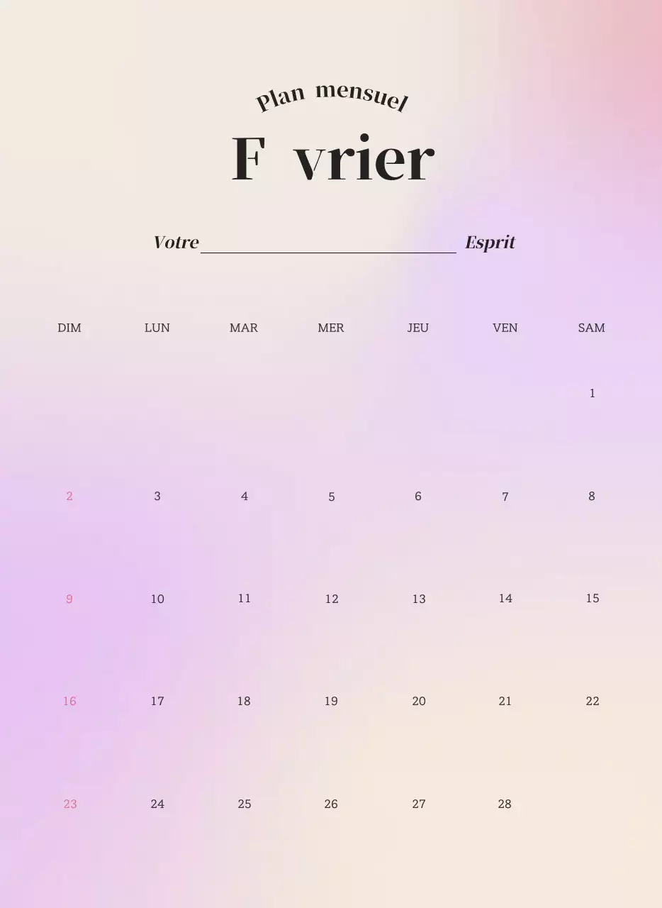 Calendrier minimaliste dégradé