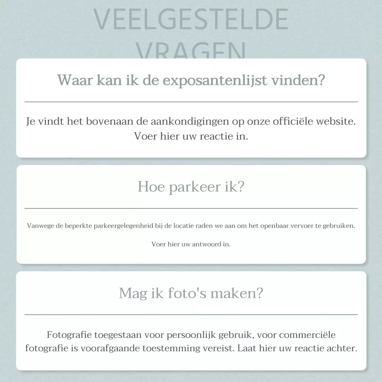 Grijze, minimalistische aankondigingen van vragen en antwoorden