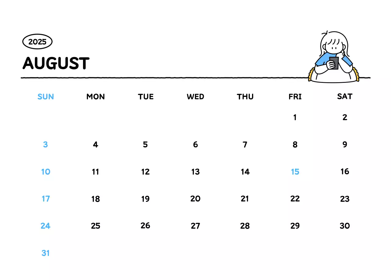 Illustrated calendar with a cute line style