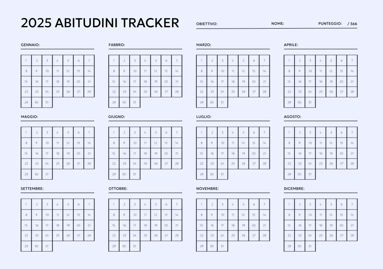Calendario minimalista con tracker degli obiettivi e sfondo viola pastello