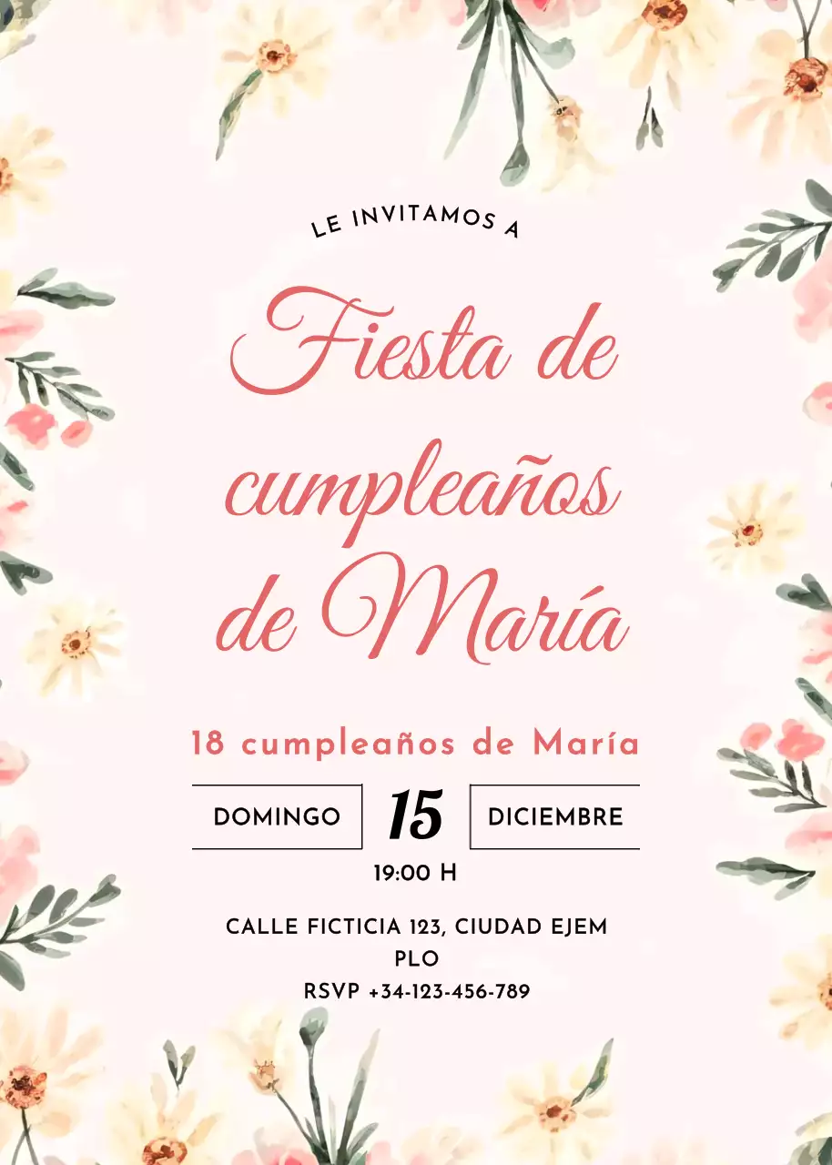 invitación de cumpleaños floral rosa
