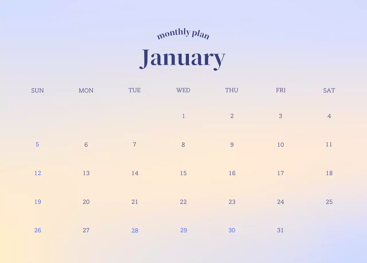 Gradient Minimalist Calendar