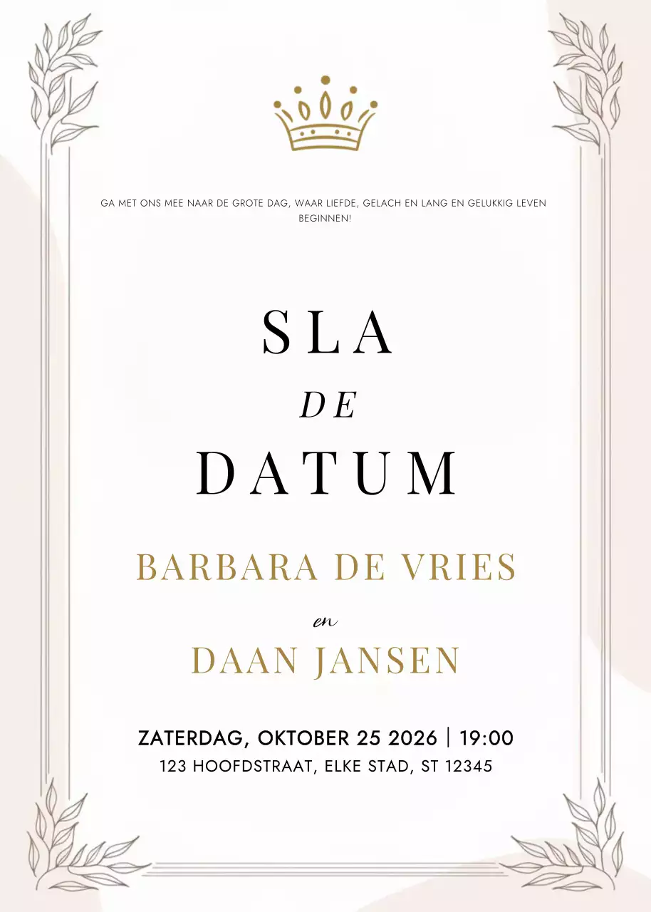 Beige elegante huwelijksuitnodiging