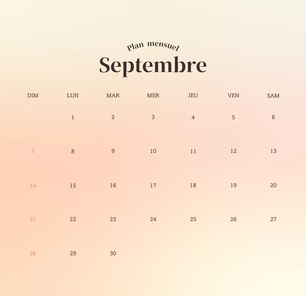 Calendrier minimaliste dégradé