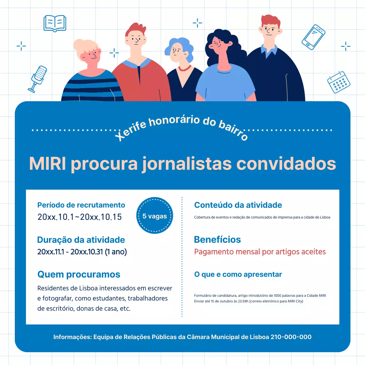 Um simples anúncio de recrutamento de jornalistas a azul e branco