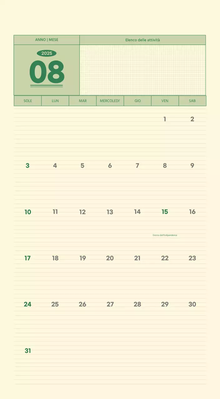Calendario da parete SAT D-Day concept in verde e giallo chiaro