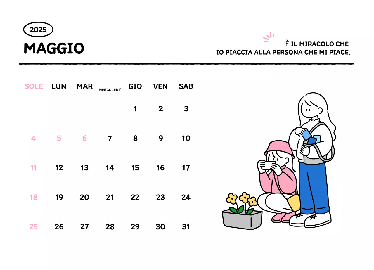 Calendario illustrato con un grazioso stile di linee