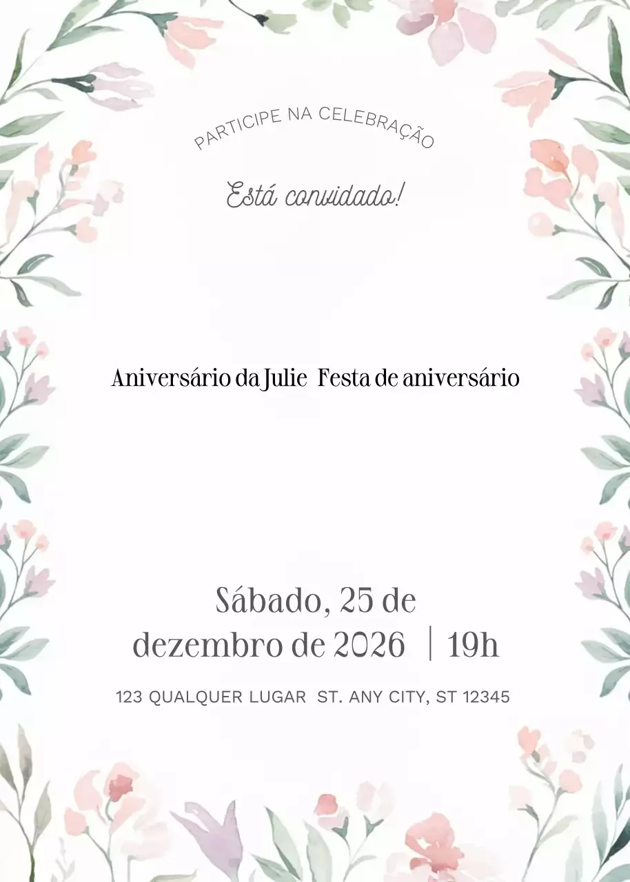 convite de aniversário floral cor-de-rosa