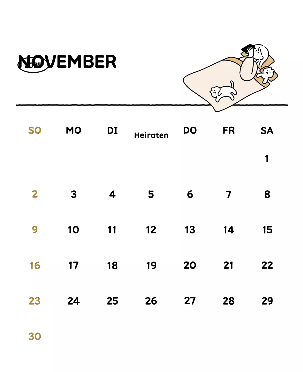 Illustrierter Kalender mit schönem Linienstil