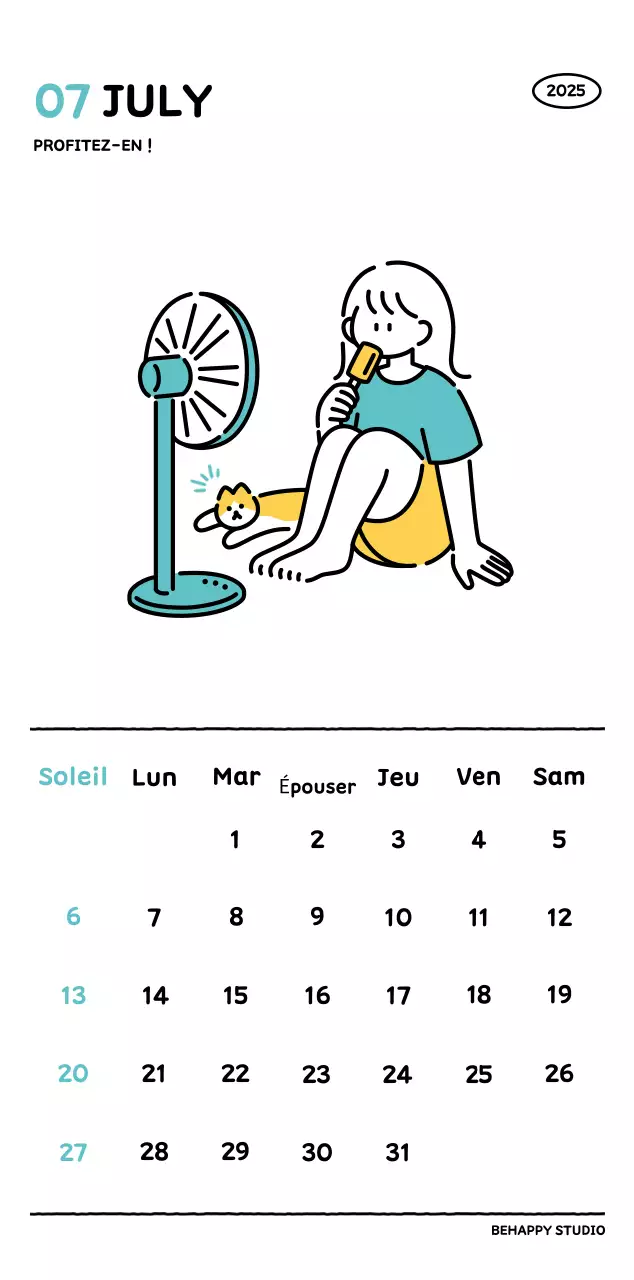 Calendrier illustré avec un joli style de lignes