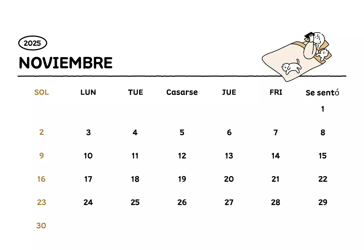 Calendario ilustrado con un bonito estilo de líneas