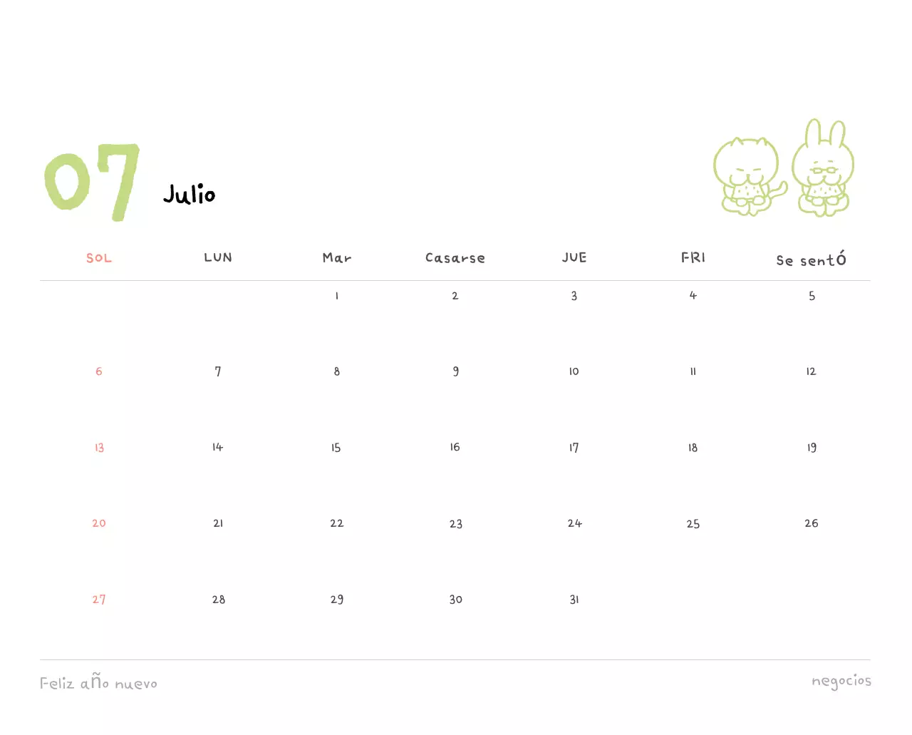 Calendario diario en marfil