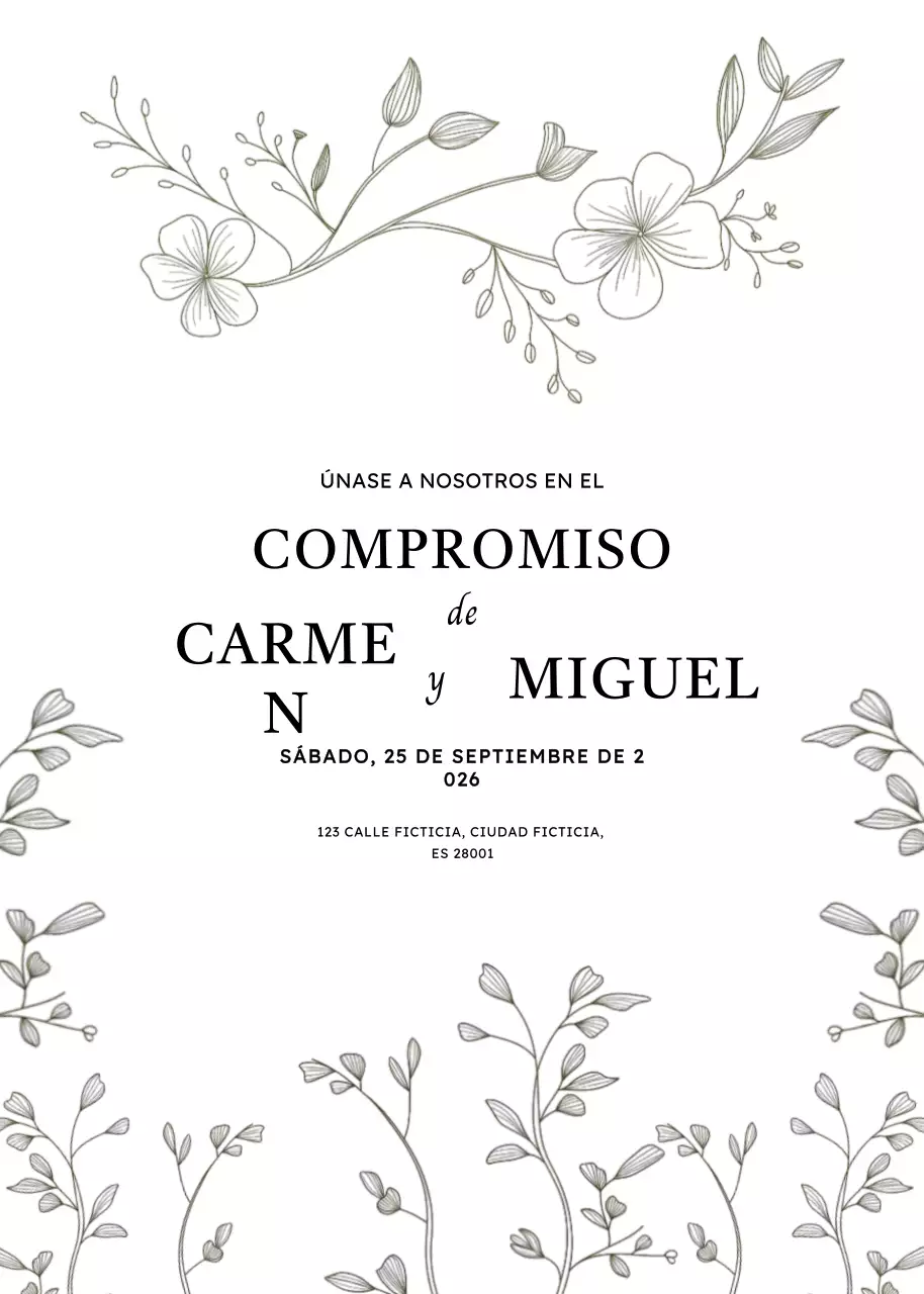 Invitación de compromiso blanca y elegante