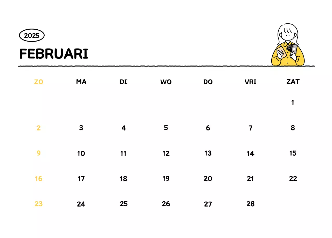 Geïllustreerde kalender met een mooie lijnstijl