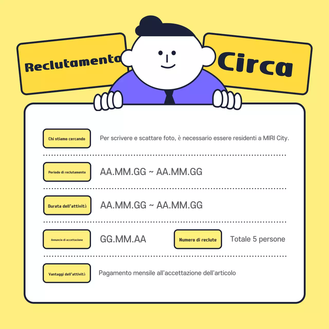 Cercasi giornalisti per lo sviluppo di un quartiere giallo e ordinato