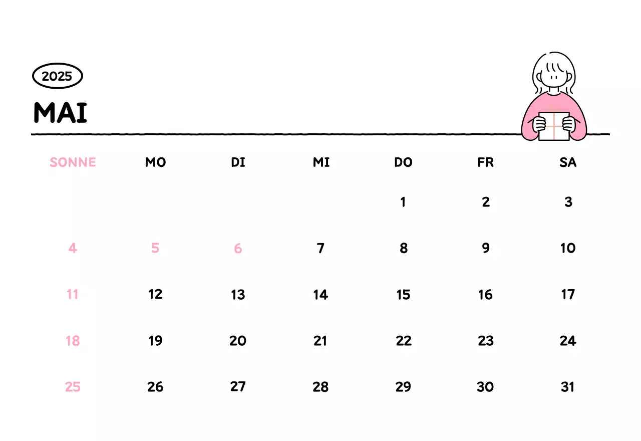 Illustrierter Kalender mit schönem Linienstil