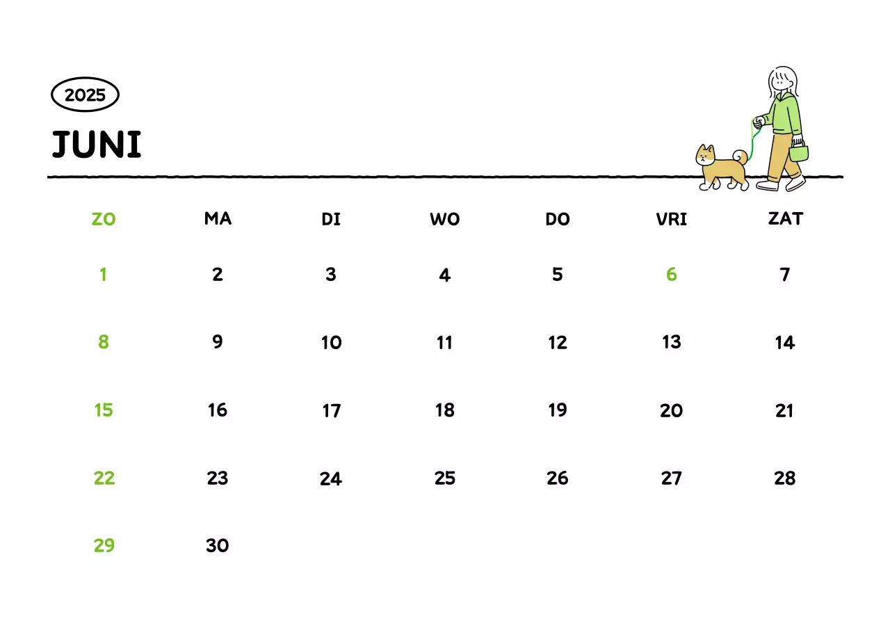 Geïllustreerde kalender met een mooie lijnstijl