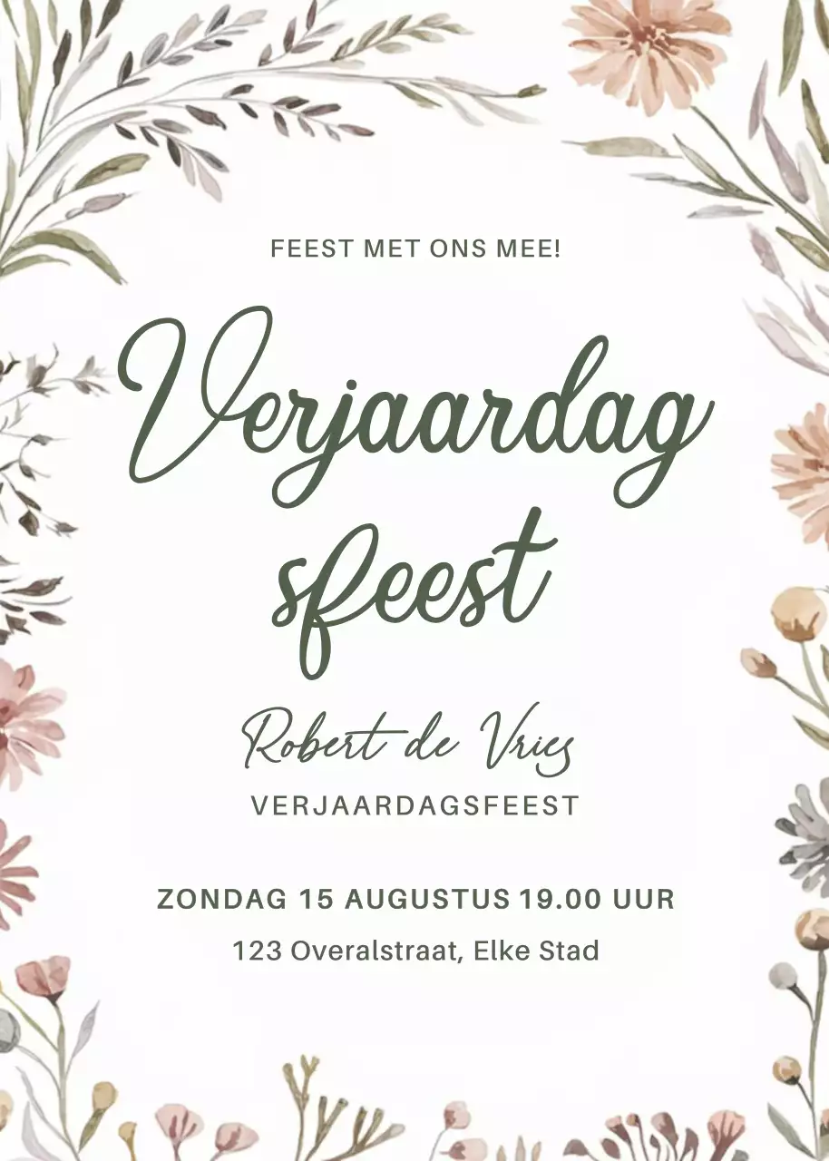 Beige botanische verjaardagsuitnodiging