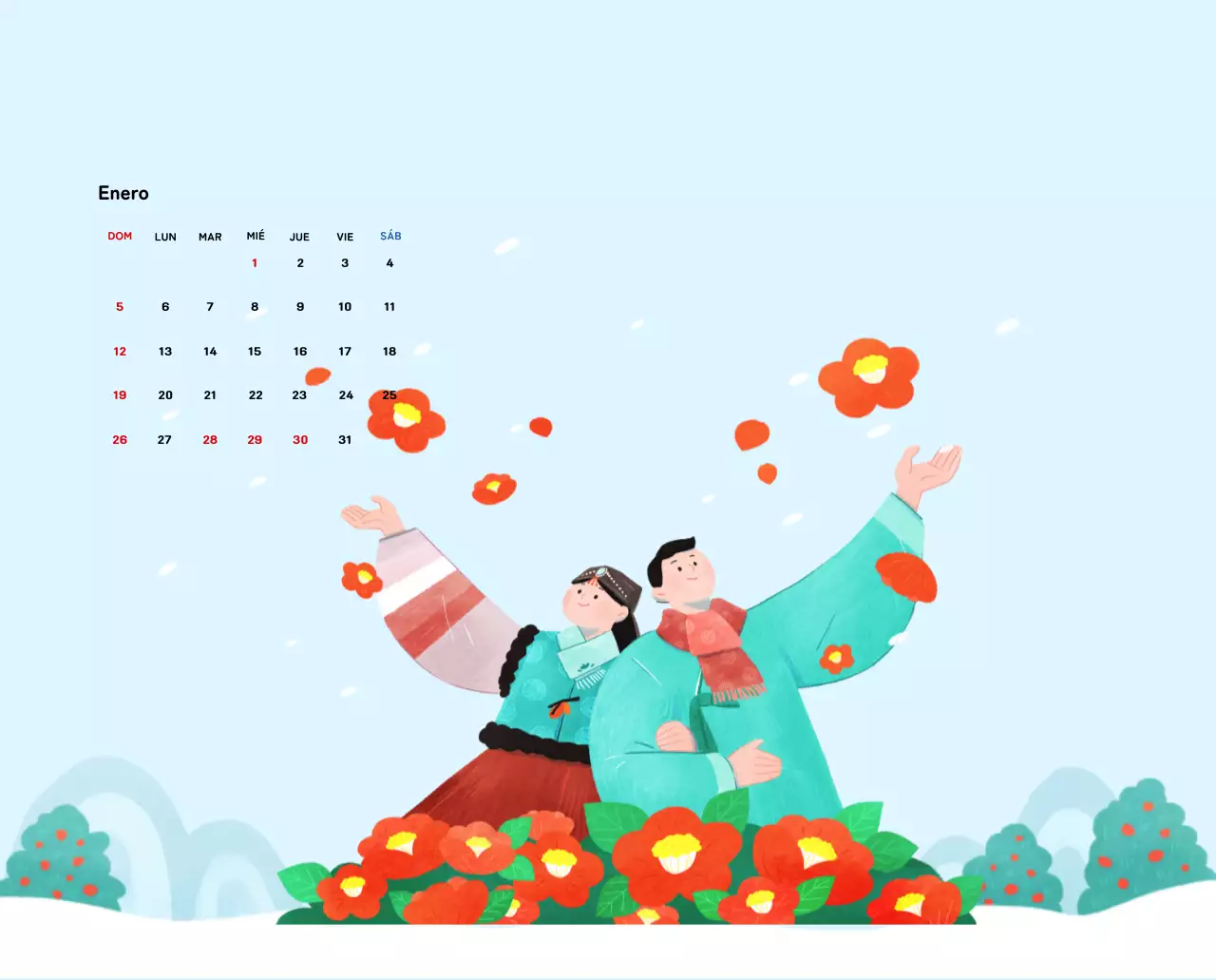Calendario de Año Nuevo con cálidas ilustraciones